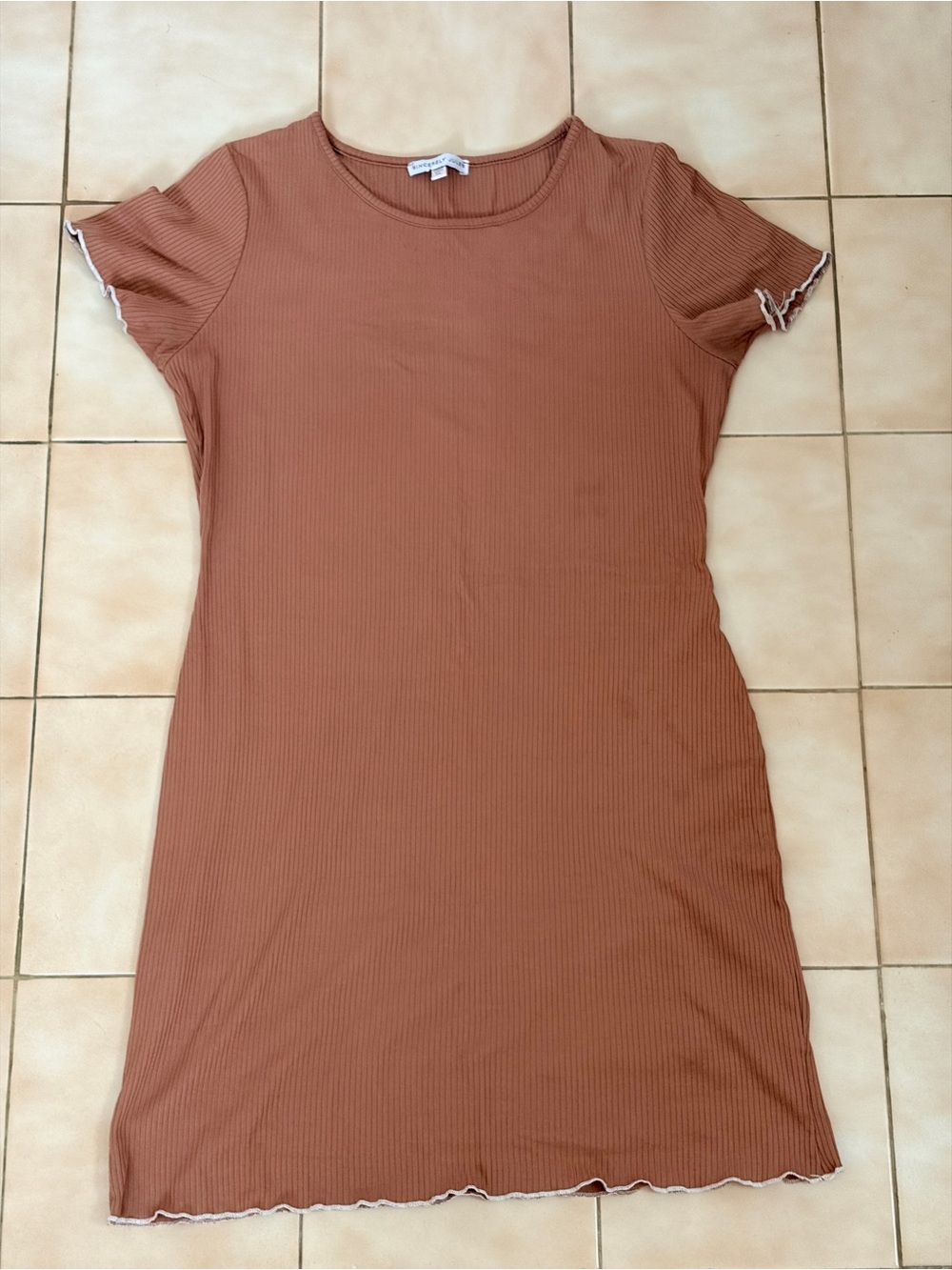 Sincerely Jules Ribbed Mini Dress in Rust Brown